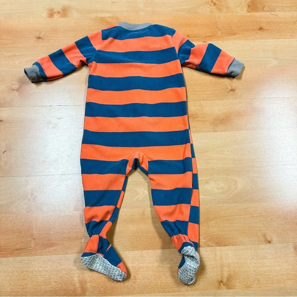 Carters Orange & Blue Striped Fleece “Best Brother” Footie Pajamas Size 18M